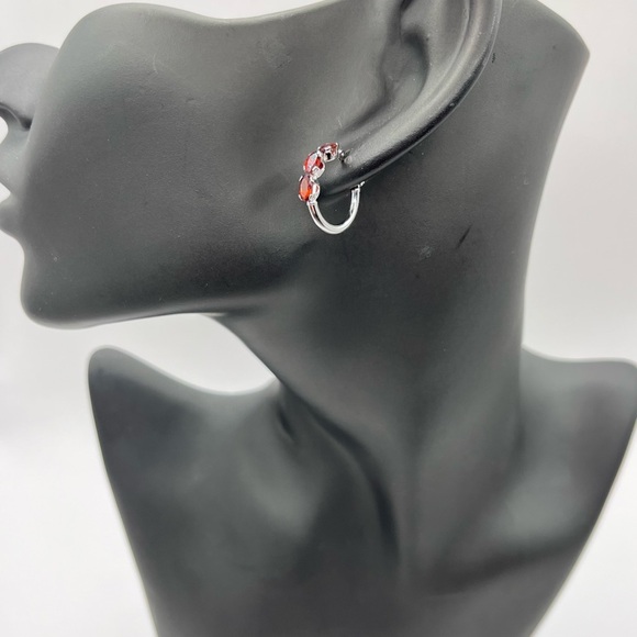 10k White Gold Genuine Garnet Hoop Earrings - Picture 1 of 6